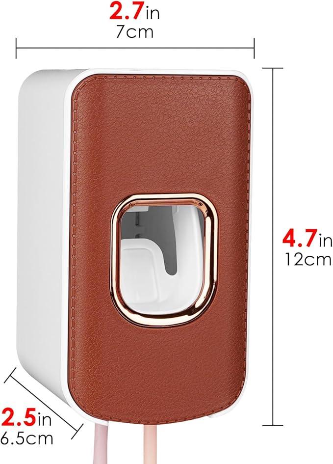 2 Slot Toothbrush Holder and Toothpaste Dispenser Wall Mounted, Automatic Toothpaste Squeezer, 2 in 1 Tooth Brush Toothpaste Organizer for Shower (Brown 2Pack) - ModernBath