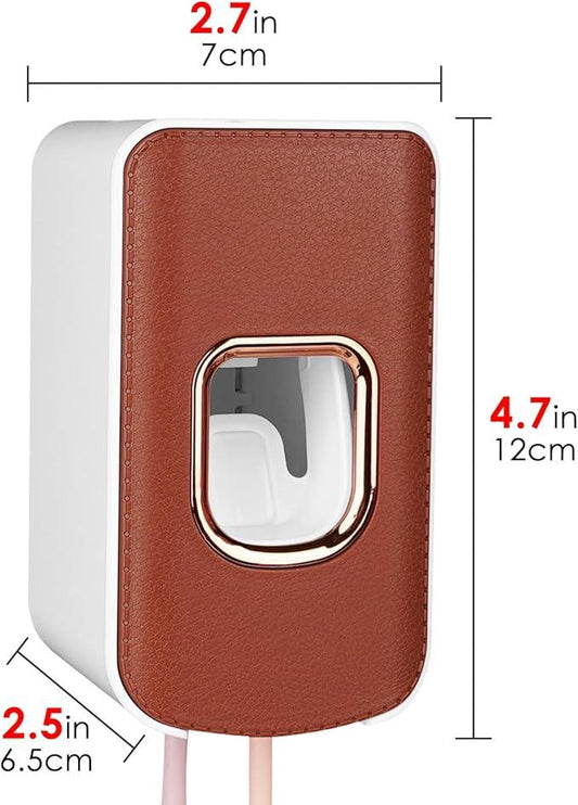 2 Slot Toothbrush Holder and Toothpaste Dispenser Wall Mounted, Automatic Toothpaste Squeezer, 2 in 1 Tooth Brush Toothpaste Organizer for Shower (Brown 2Pack) - ModernBath