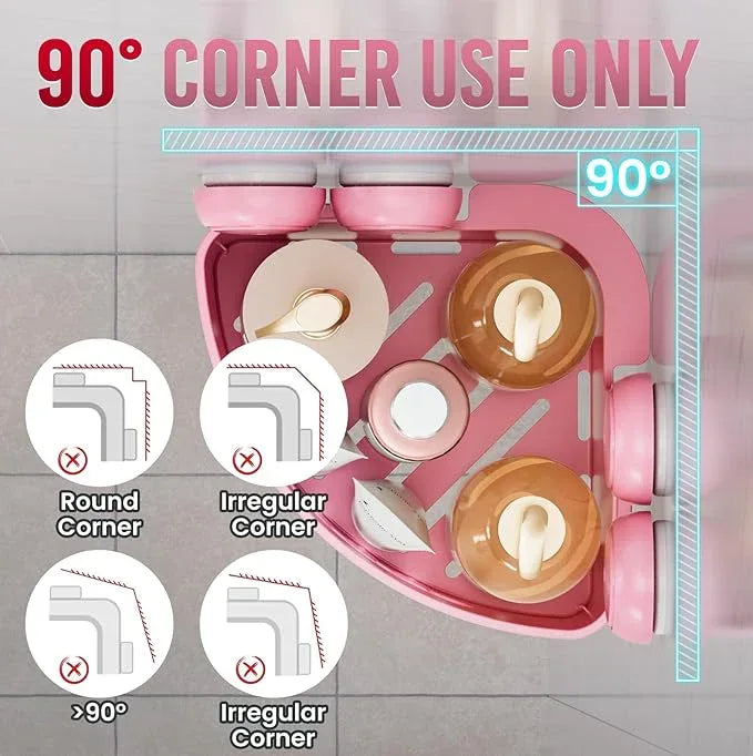 TAILI Corner Shower Caddy with Suction Cups, Wall Mounted Organizer Plastic Rack for Small Bathrooms, Kitchen, Removable Drill-Free Heavy Duty Shelf Basket, PINK - ModernBath