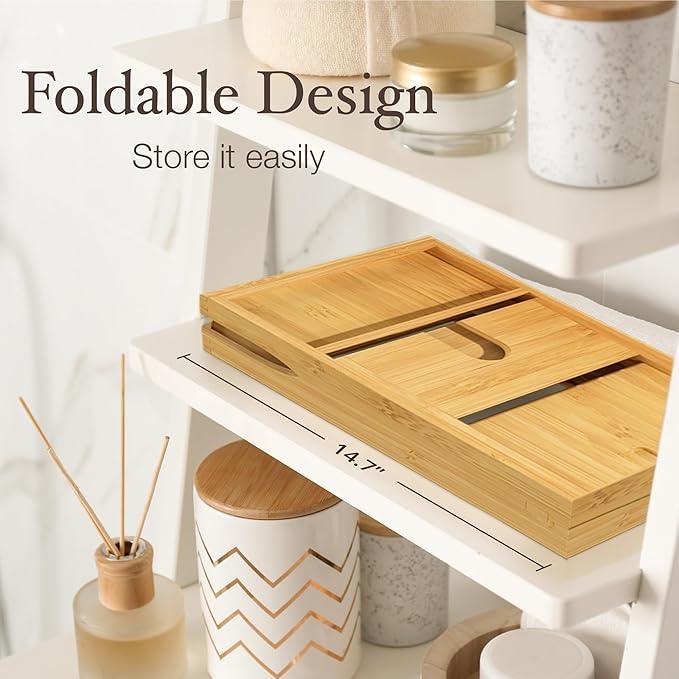 Personalized Bathtub Tray - Engraved Foldable Bamboo Bath Caddy, Tub Tray with Expandable Sides, Luxury Wooden Bath Table for Relaxation Spa - Customized Gift for Mom, Wife, New Home - ModernBath