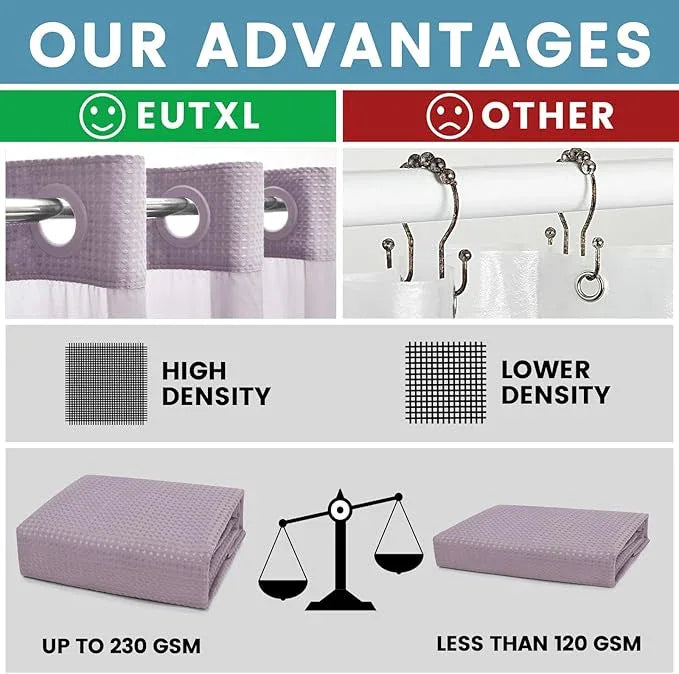 EUTXL Lavender No Hook Shower Curtain with Snap in Liner,230GSM Waffle Weave Shower Curtains for Bathroom,71W x 74H - ModernBath
