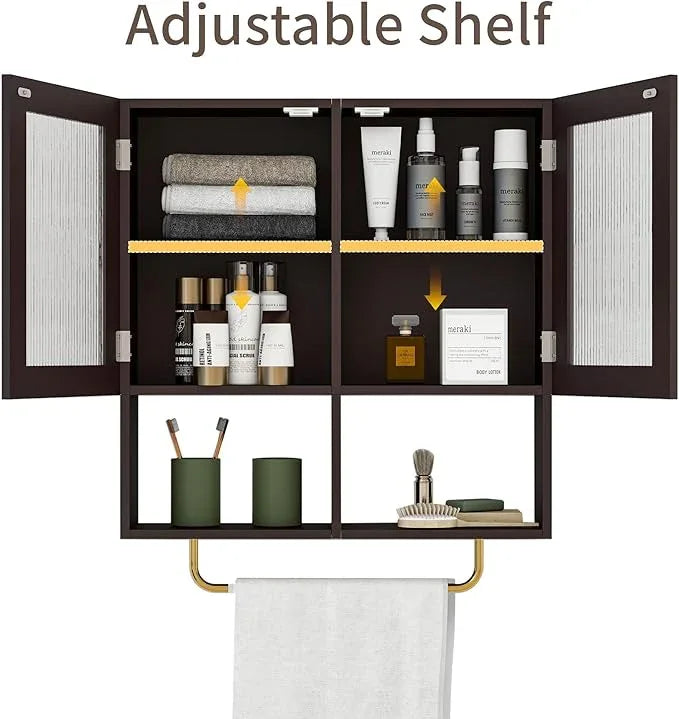 Wall Mounted Bathroom Storage Cabinet Medicine Cabinet with Acrylic Doors & Towel Bar Adjustable Shelves for Bathroom, Laundry Room, Bedroom, Enterway - ModernBath