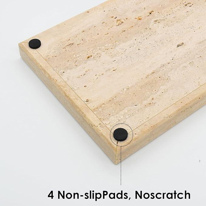 Zilukar Real Natural Travertine Tray for Bathroom, Vanity, Kitchen and Desktop, Rectangle Genuine Travertine Stone Tray for Jewelry, Cosmetics, Candles, Lotion, Perfume and Home Decor - ModernBath