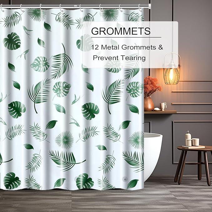 TIKABC Shower Curtain Liner, 4G PEVA Shower Liner, Plastic Waterproof Shower Curtains, with Grommet Holes and 3 Magnetic Weights(Green Leaf) - ModernBath