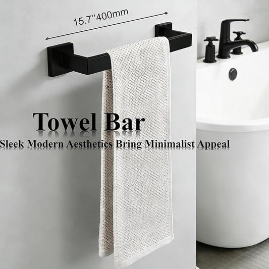 Bathroom Hardware Set 4 Piece Matte Black Bathroom Accessories Set SUS304 Towel Bar Set Includes Towel Bar 16 Inch+Towel Holder+Toilet Paper Holder+Towel Hook (4, Matte Black) - ModernBath