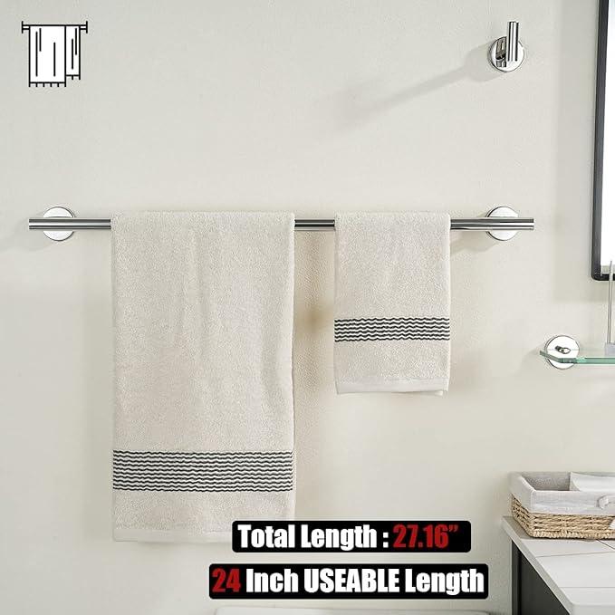 JQK Chrome Towel Bar, 27 Inch 304 Stainless Steel Thicken 0.8mm Towel Rack Bathroom, Towel Holder Polished Finished Wall Mount, Useable Length 24 Inch, TB110L24-CH - ModernBath