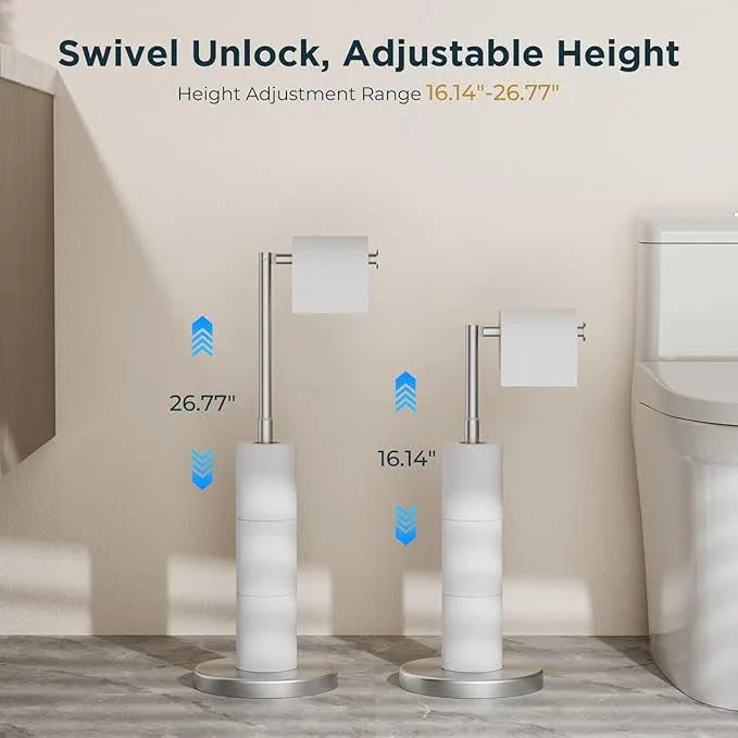 FORIOUS Toilet Paper Holder Stand Adjustable, Stainless Steel Freestanding Toilet Paper Holder with Storage, Bathroom Tissue Roll Stand Storage for 4 Rolls, Brushed Nickel - ModernBath