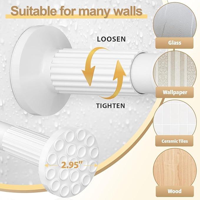 ZipGlo Tension Curtain Rod 51-148inches,White Heavy Duty Curtain Rods No Drilling,Shower Curtain Rods Spring Tension Long Outdoor Curtain Rod for Bathroom,Patio - ModernBath