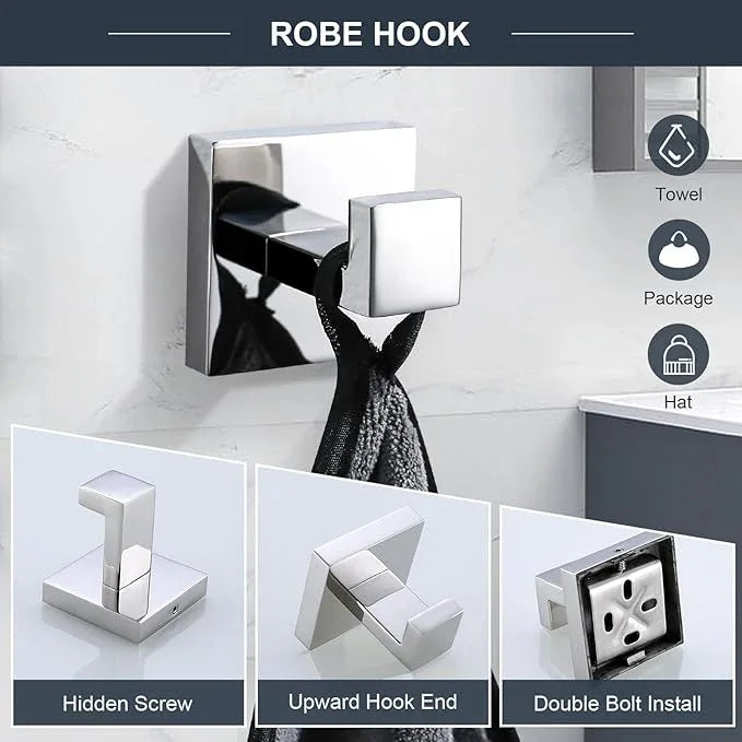 TQKAG 6-Piece Bathroom Towel Bar Sets Polished Chrome 23.6 inch Towel Bar Stainless Steel Towel Ring Coat Hook and Toilet Paper Holder Bathroom Hardware Set Wall Mounted Bathroom Accessories Kit - ModernBath