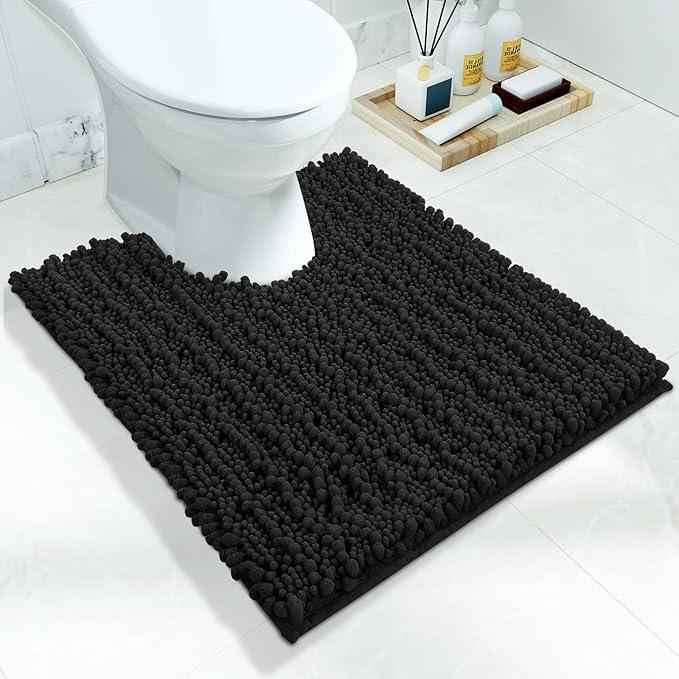 Yimobra Toilet Rug U Shaped Washable 24x20 Inch - Ultra Soft Absorbent Chenille Bath Rugs for Toilet, Quick Dry & Machine Washable, Non Slip Contour Bathroom Mat, Black - ModernBath