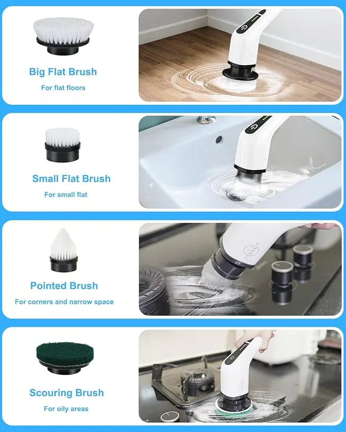 Leebein Electric Spin Scrubber, Cordless Cleaning Brush with 8 Replaceable Brush Heads, Tub and Floor Tile 360 Power Scrubber Dual Speed with Adjustable & Detachable Handle for Bathroom Kitchen Car - ModernBath