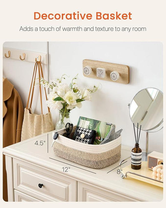 Small Woven Basket, 12 x 8 x 4.5 Inches, Storage Basket for Organizing, Cute Small Rope Shelf Closet Cube Storage Bins Baskets for Shelves, Dog Toy Gift Baskets Empty, 3 Pack Gradient Brown - ModernBath