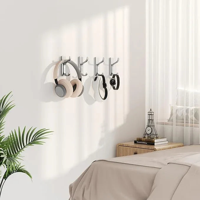 pickpiff Adhesive Wall Coat Hooks - Heavy Duty Stick-On Door Hanger, Metal Hook for Hanging Towel,Purse, Robe, Backpack, Jacket, Clothes - for Bathroom,Dorm, Closet, Kitchen - Silver, 4 Pack - ModernBath