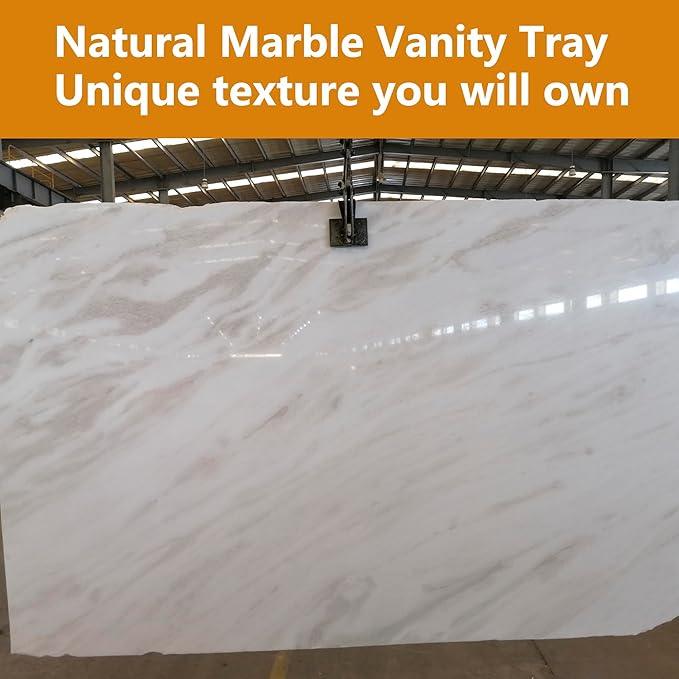 Karibiber Vanity Tray, 11.8inch Marble Bathroom Tray for Countertop, White Marble Bathroom Dresser, Stone Serving Tray for Kitchen Counter, Storage Organizer for Decor, Perfume, Jewelry - ModernBath