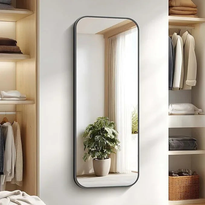 CIVENO Bathroom Mirror, 60 x 24 inch Metal Framed Black Rectangle Mirror, Rounded Corner Rectangular Vanity Mirror, Large Wall Mounted Mirror for Modern Bedroom Living Room Horizontal or Vertical - ModernBath