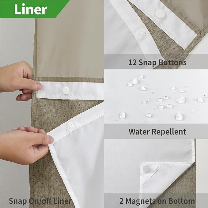 eachope Long No Hooks Needed Linen Textured Shower Curtain with Snap-in Fabric Liner Set,Hotel Luxury Decor Shower Curtains for Bathroom,Waterproof & Washable,71Wx80H,Khaki/Tan - ModernBath