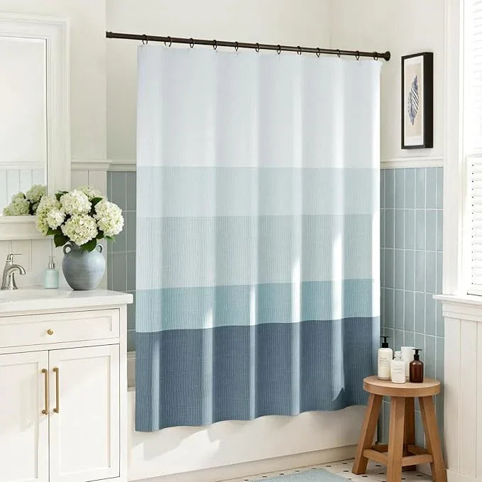 jinchan Ombre Ocean Blue Striped Shower Curtain Waterproof Fabric Bathroom Decor Minimalist Design Modern Neutral Gradual Color Water Resistant with 12 Metal Hooks 70x60 Inches - ModernBath