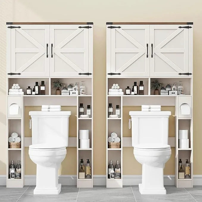 Over The Toilet Storage Cabinet, Farmhouse Storage Cabinet Over Toilet with 2 Barn Doors ，Toilet Paper Holder Stand，Home Space-Saving Toilet Rack, for Laundry, Restroom, Bathroom - ModernBath