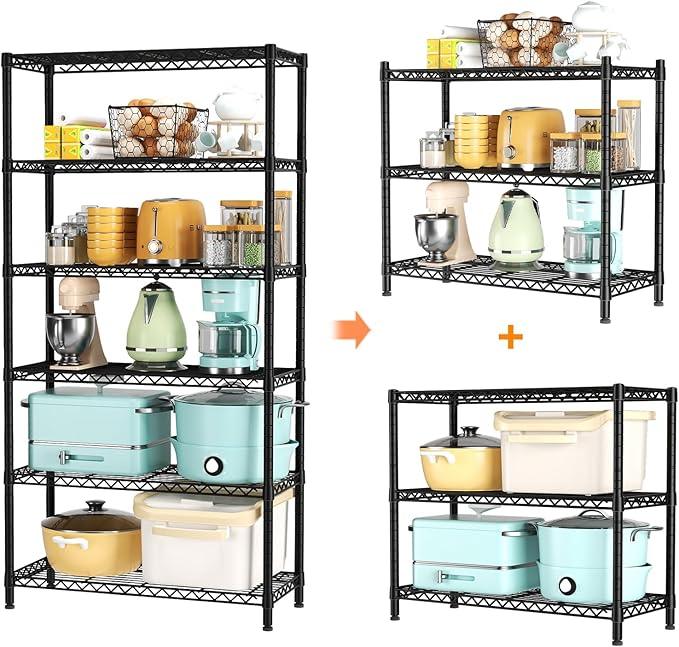 SINGAYE 6 Tier Shelf Organizer Storage Metal Shelves Garage Wire Shelving Unit Pantry Rack Shelves Bathroom Organizers and Shelf Closet Metal Kitchen 36" Dx14 Wx72 H Black - ModernBath