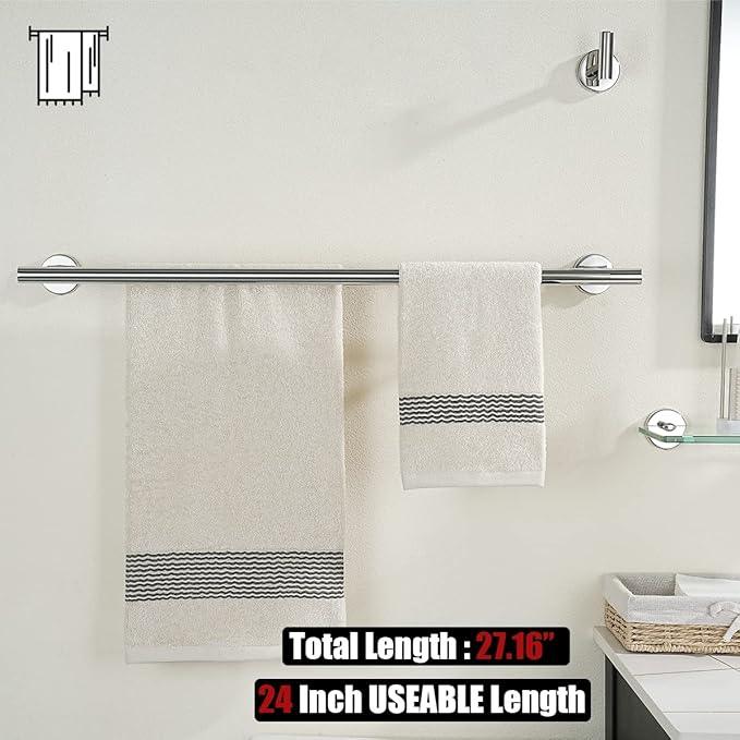 JQK Chrome Towel Bar, 24 Inch 304 Stainless Steel Thicken 0.8mm Double Bath Towel Rack for Bathroom, Towel Holder Polished Chrome Wall Mount, Total Length 27.16 Inch, TB100L24-CH - ModernBath
