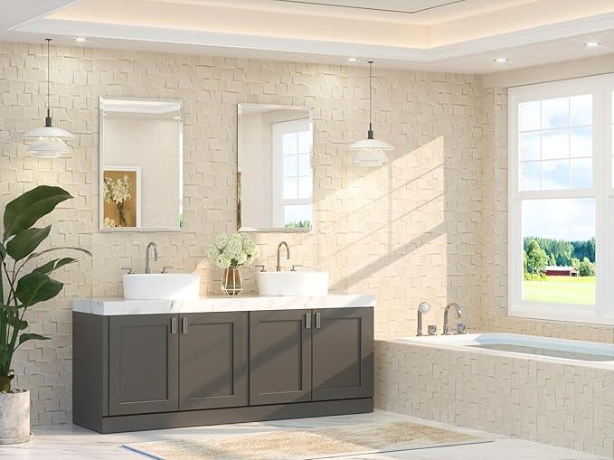 TETOTE 24" x 36" Rectangle Tempered Mirror with Frameless Beveled Edge for Vanity and Bathroom - ModernBath