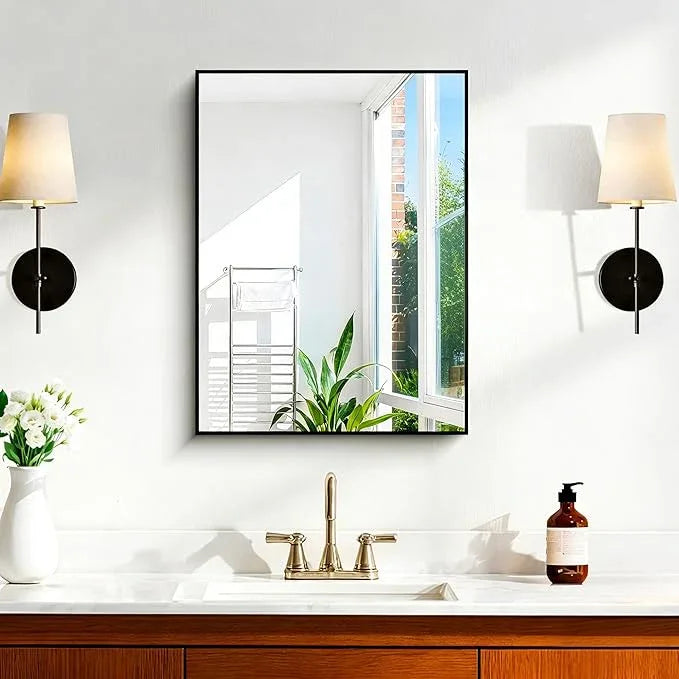 KOCUUY Black Bathroom Mirror, 24x18 Inch Rectangle Mirror for Over Sink, Modern Decorative Wall Mirror for Bedroom Living Room Bathroom, Hang Horizontal/Vertical - ModernBath
