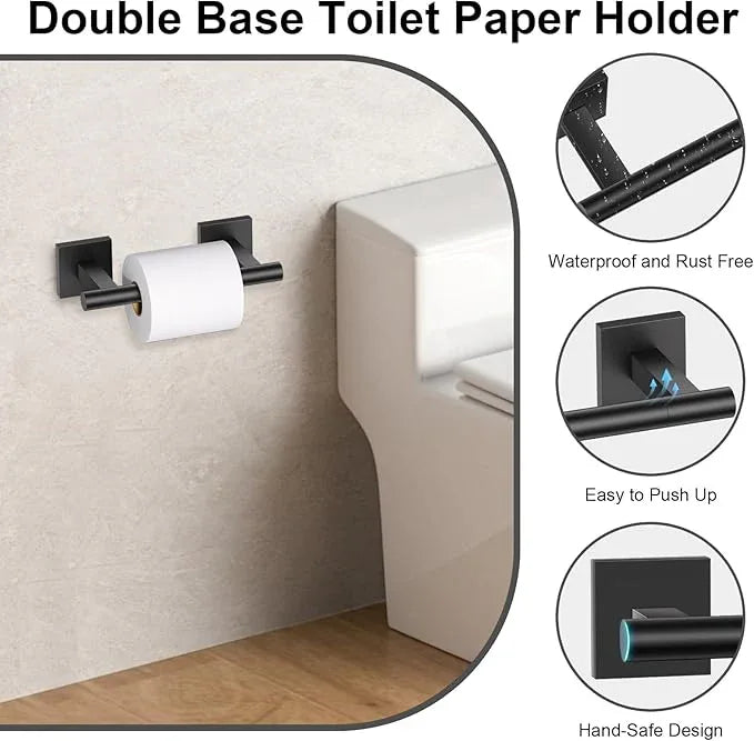 Matte Black Bathroom Hardware Accessories Towel Bar Set 5 Pieces Double Dase Toilet Paper Holder Towel Holder Set 23.6 Inch Stainless Steel Towel Rack for Bathroom Wall Mounted - ModernBath