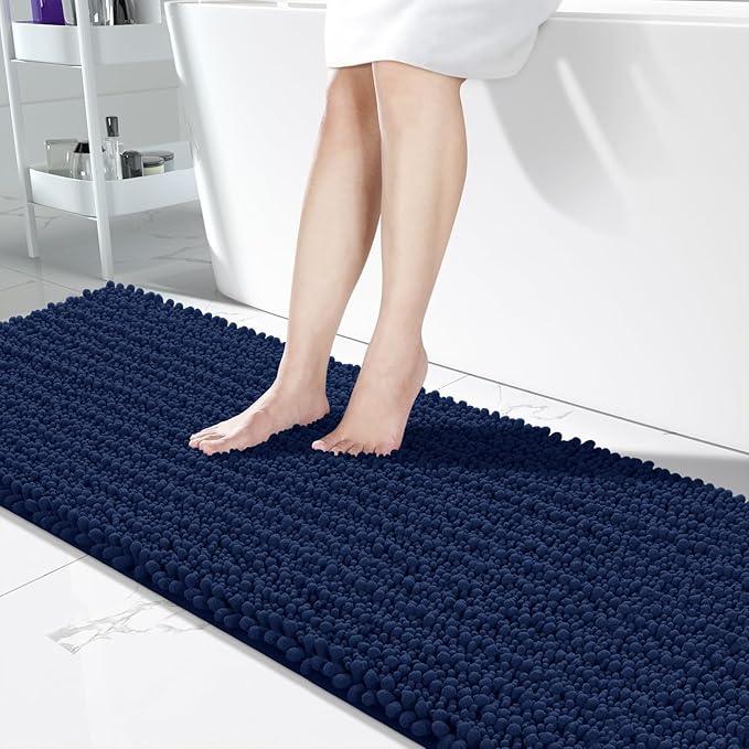 Yimobra Bathroom Runner Rug 70x24 Inch - Extra Long Non Slip Chenille Bath Mat, Soft & Absorbent, Machine Washable Shaggy Hallway Carpet for Vanity Tub Shower, Navy Blue Home Decor Accessories - ModernBath