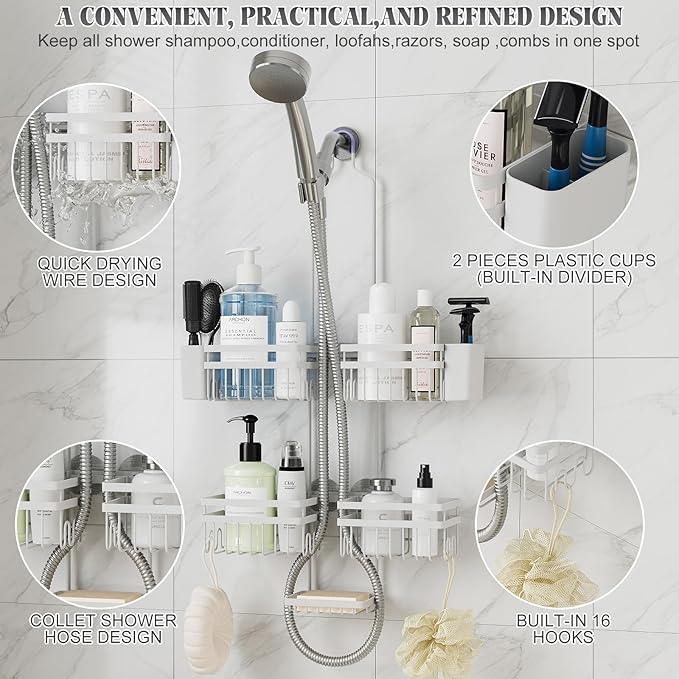 STAHLHEART Shower Caddy Hanging for Bathroom Organizers and Storage - 3-Tier Adjustable Anti-Swing Shower Organizer Hanging with Heavy-Duty Suction Cups, Damage-Free Rustproof (White) - ModernBath