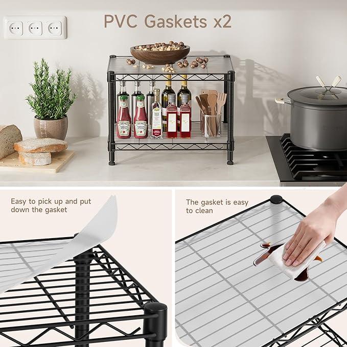 Small 2 Tier Shelves Storage Wire Shelving Unit Metal Shelf Adjustable Organizers Storage Shelving with Wheels for Bathroom Laundry Room Kitchen Pantry12”D x 18”W x 12.2”H Black - ModernBath