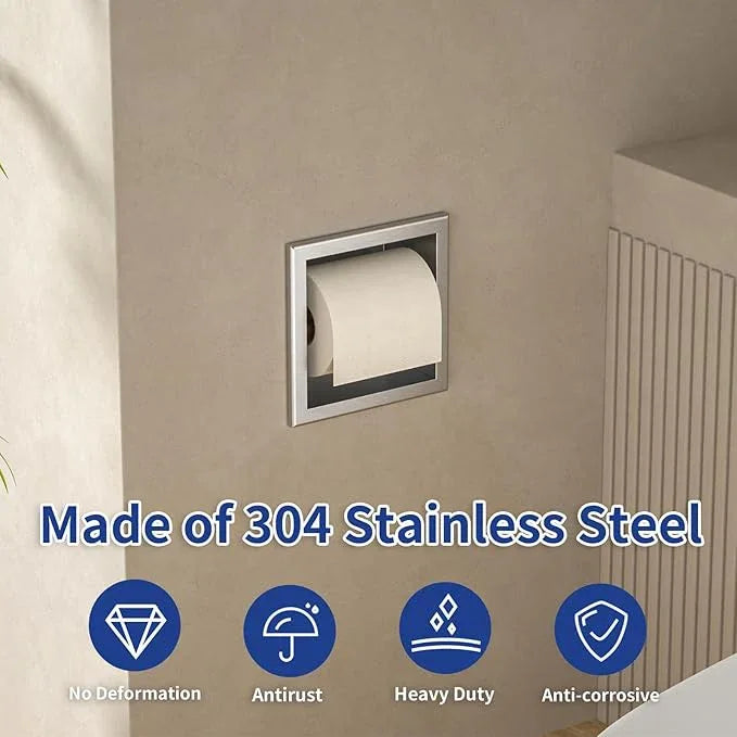 Toilet Paper Holder, in Wall Toilet Roll Holder for Bathroom Renovation, 304Stainless Steel Recessed Toilet Tissue Holder (Silver) - ModernBath