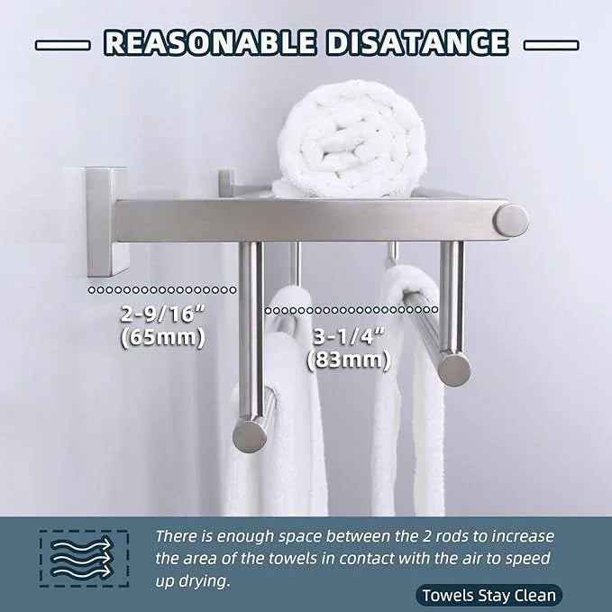 Towel Rack for Bathroom Brushed Nickel, Angle Simple SUS304 Stainless Steel Bath Towel Holder with Shelf for Wall 23.62 Inches - ModernBath