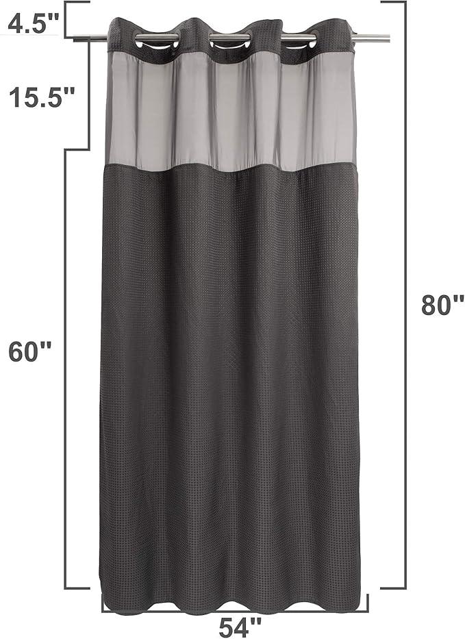 River Dream Heavyweight No Hooks Required Dotted Waffle Weave Shower Curtain with Snap in Liner -Stall 54W x 80H,Hotel Grade,Spa Like Bath Curtain,Graphite Grey - ModernBath