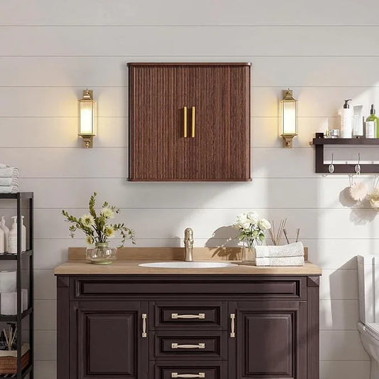 Laundry Wall Cabinet with Fluted Sliding Door, 29.5" W Bathroom Medicine Cabinet with Adjustable Shelf, Wall Mounted Storage Cabinet for Living Room Kitchen, 11.7" D x 29.5" W x 27.68" H - ModernBath