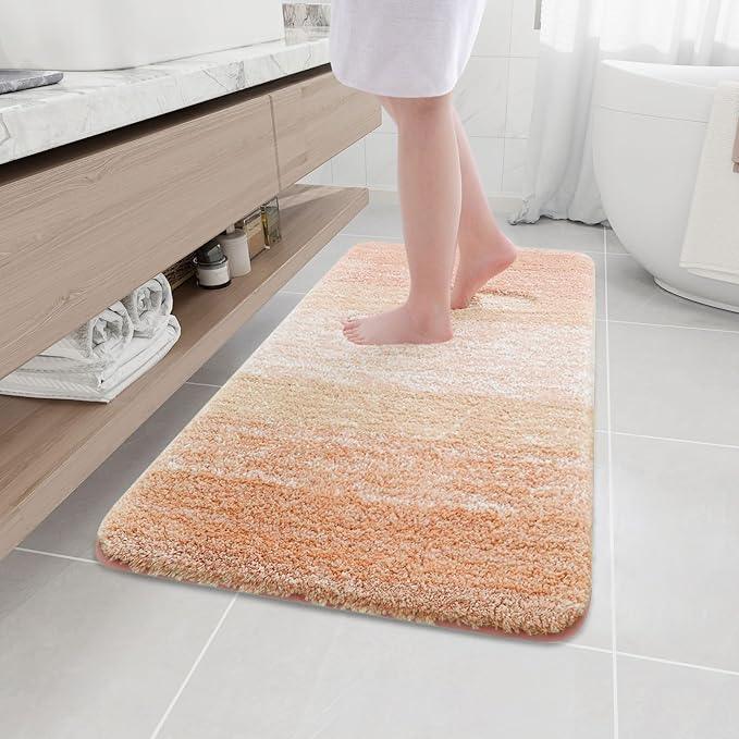 Arotive Microfiber Bathroom Rugs, Shaggy Soft and Absorbent Bath Rug, Non-Slip, Thick Plush Machine Washable Dry Bath Mats for Bathroom, Tub and Shower, 44x24, Peach, Rectangular - ModernBath