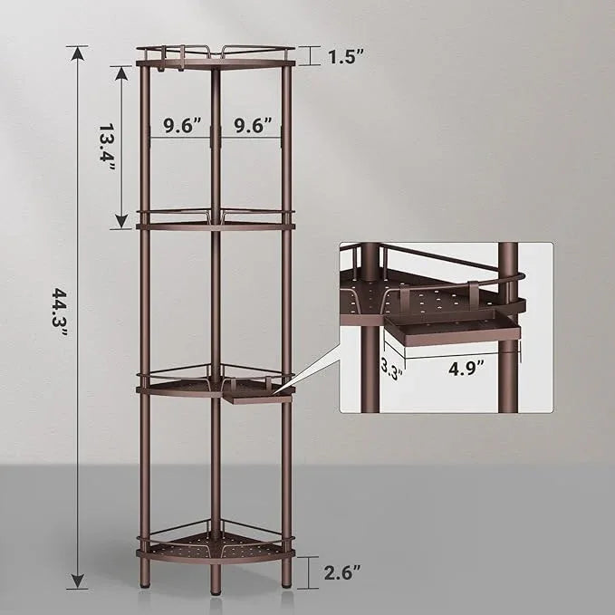 ELYKEN Corner Shower Caddy Standing, 4 Tier Rustproof Metal Shower Organizer with Soap Holder, Floor Shower Corner Shelf Rack Storage Stands with Adjustable Feet & 2 Hooks for Bathroom, Bronze - ModernBath