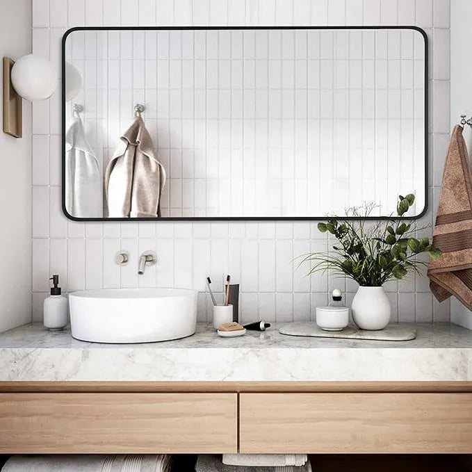 Bonverre 20x40 Inch Rectangle Bathroom Mirror with Black Metal Frame, Rounded Corner Rectangular Vanity Mirror for Wall, Modern Large for Bedroom, Living Room, Horizontal or Vertical - ModernBath
