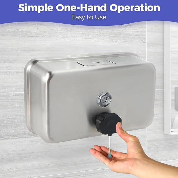 Stardrix Heavy Duty Stainless Steel Wall Mount Soap Dispenser, 1100ml/37oz, with Corrosion Proof Lining and Anti-Leak Pump for Commercial & Home Bathroom Kitchen (Horizontal) - ModernBath