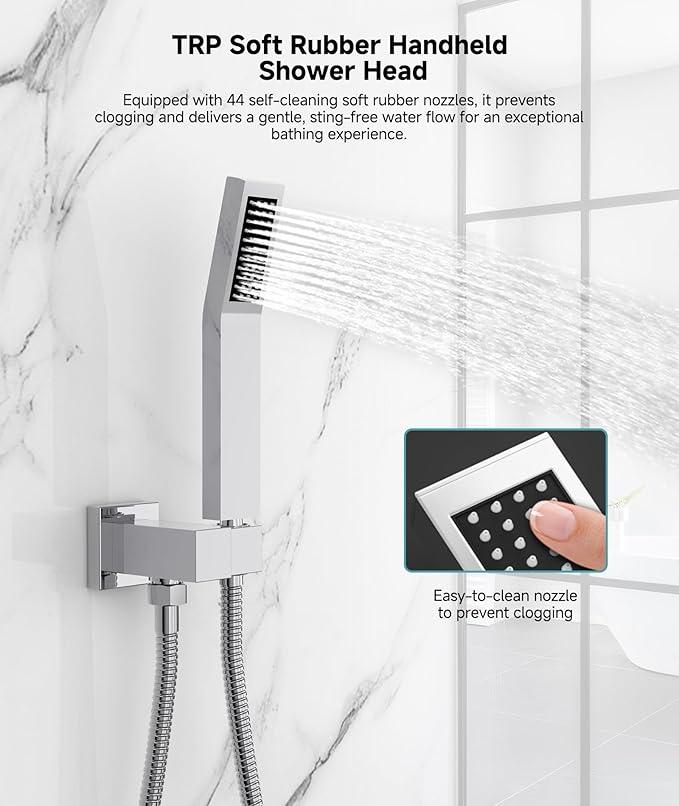 SR SUN RISE Shower System Bathroom 10 Inch Rainfall Shower Head & Handle Set Wall Mounted Rain Shower Faucet Set Polished Chrome - ModernBath