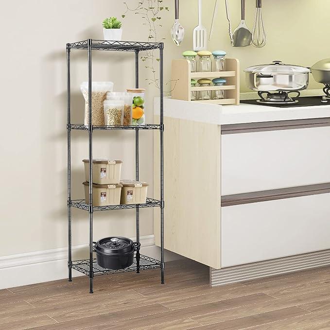 BNSPLY 4 Tier Wire Shelving Unit, Height Adjustable Wire Shelves, Metal Storage Rack Organizer for Laundry, Kitchen, Bathroom, Pantry, Closet (11.8" D x 17.7" W x 49.6" H, Black) - ModernBath
