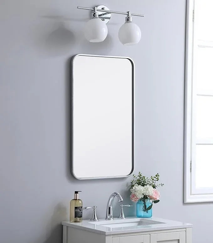 ARS Concepts Aura, Soft Corner Metal Rectangular Mirror 18X30 Inch in, Modern, Silver - ModernBath
