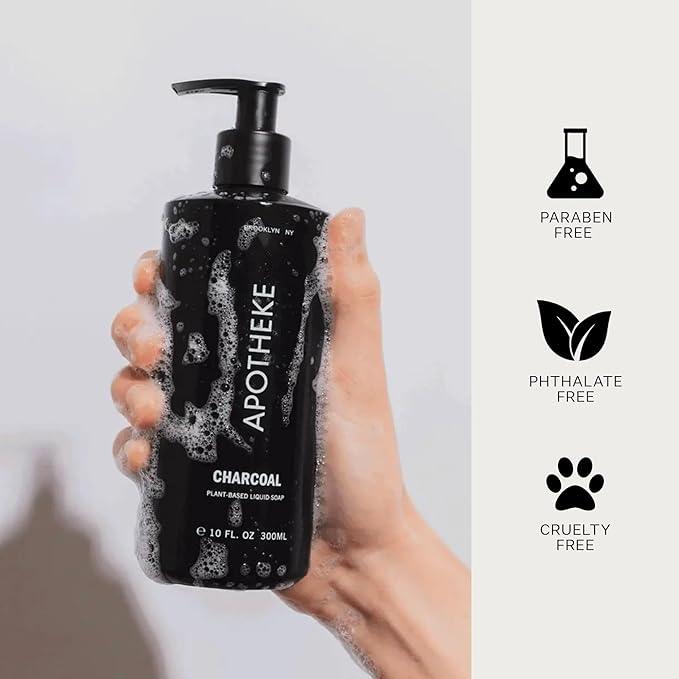 APOTHEKE Liquid Hand Soap, Charcoal - 10 Fl Oz Hydrating Handsoap with Premium Fragrance Oils Gently Cleanses, Moisturizes & Rejuvenates Skin - Scented Hand Wash for Kitchen & Bathroom - ModernBath