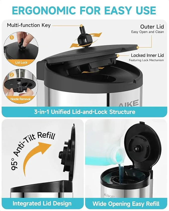 AIKE Wall Mount Automatic Foam Soap Dispenser 25 OZ Commercial Large Capacity Stainless Steel Model AK1205FA(Polished) - ModernBath