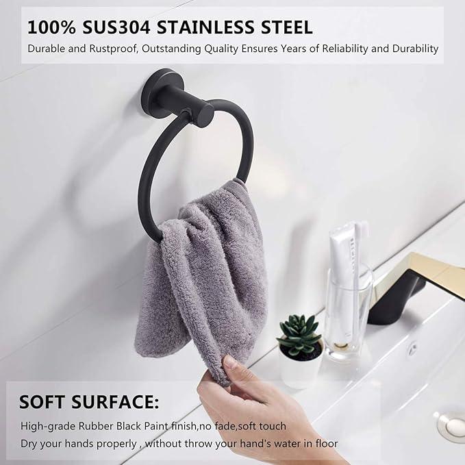 BGL 304 Stainless Steel Towel Ring Hanging Round Simple Black Towel Circular Holder - ModernBath