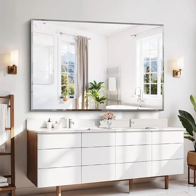CILIBER 60x40 Large Beveled Mirror, Frameless Beveled Bathroom Mirrors for Over Sink, Upgraded Shatterproof Beveled Frameless Vanity Mirror for Bathroom,Bedroom,Living Room and Entryway - ModernBath