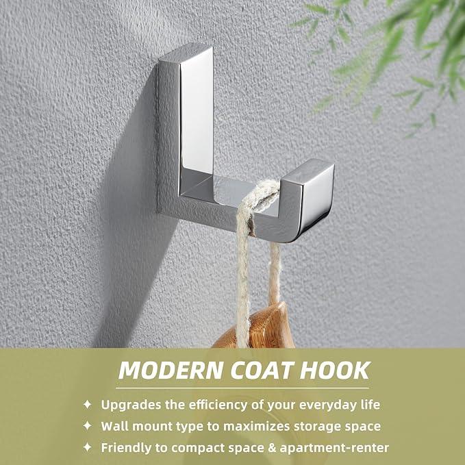 APLusee Polished Chrome Bath Towel Hook, 304 Stainless Steel L Shape Coat Hanger, Bathroom Home Accessory Wall Mount - ModernBath