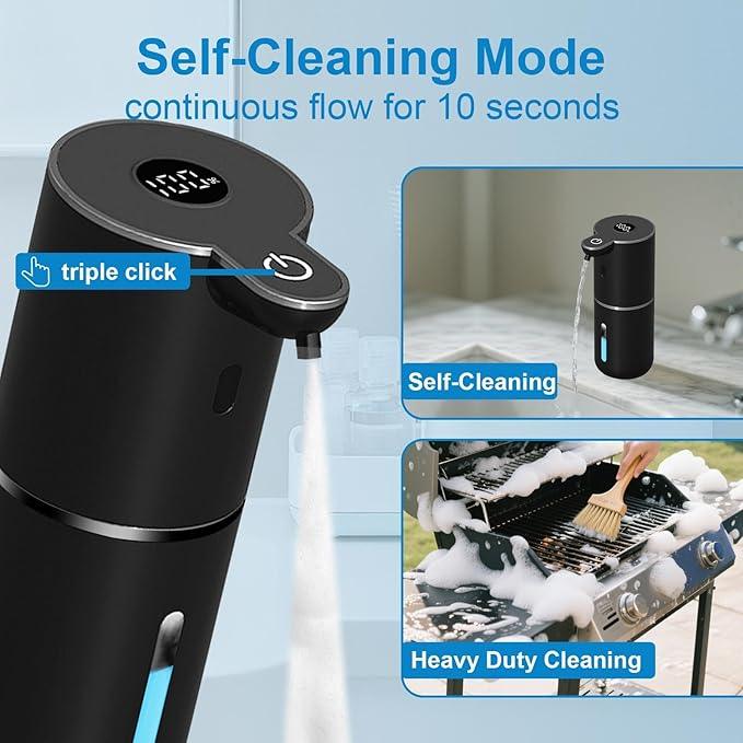 OHIFAST Automatic Foaming Soap Dispenser Touchless, USB Rechargeable Smart Hand Soap Dispenser, 6-Level Adjustable, 12.8oz/380mL, Compatible with Thick Thin Dish Soap for Bathroom Kitchen-Black - ModernBath