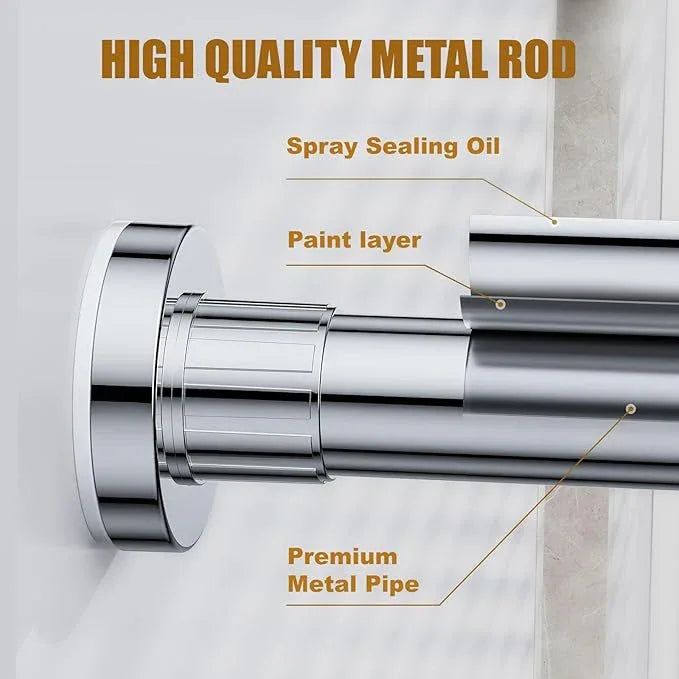 Ausemku Shower Curtain Rod 26-76 Inch Adjustable - 0.85 Inch Diameter Heavy Duty Spring Tension Rod, No Drill Stainless Steel Telescoping Rod, Anti Rust, Non Slip, Silver - ModernBath