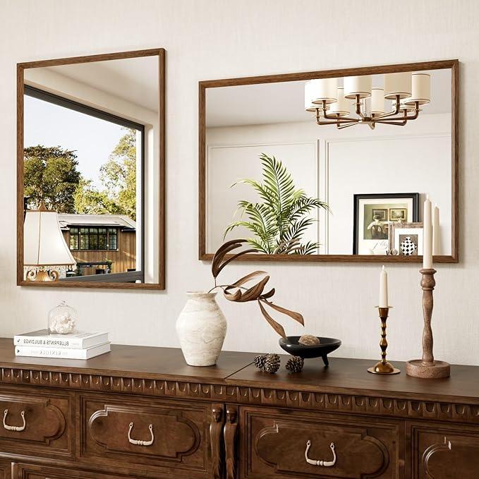 JISOSO Bathroom Vanity Mirror 24x36 Inch, Walnut Rectangle Bathroom Mirror, Anti-Rust, 4MM Tempered Glass, Wall-Mounted Mirror, Hangs Horizontally or Vertically for Bathroom & Bedroom - ModernBath