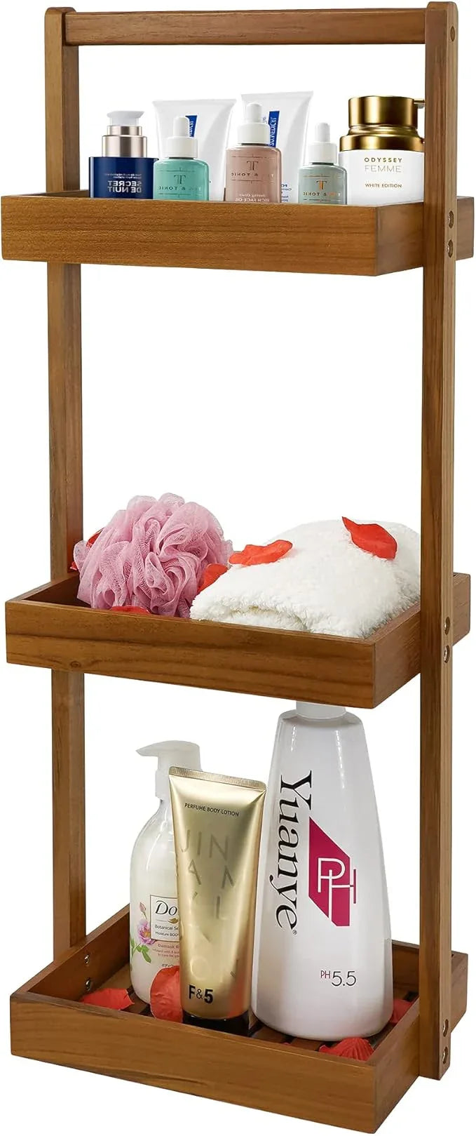 Utoplike Teak Shower Caddy Corner, 3 Tier Standing Shower Organizer Shelf with Handle, Wood Bathroom Stand Up Caddy Basket for Shampoo, Rack for Inside Shower, Bath, Office, Kitchen Desktop - ModernBath